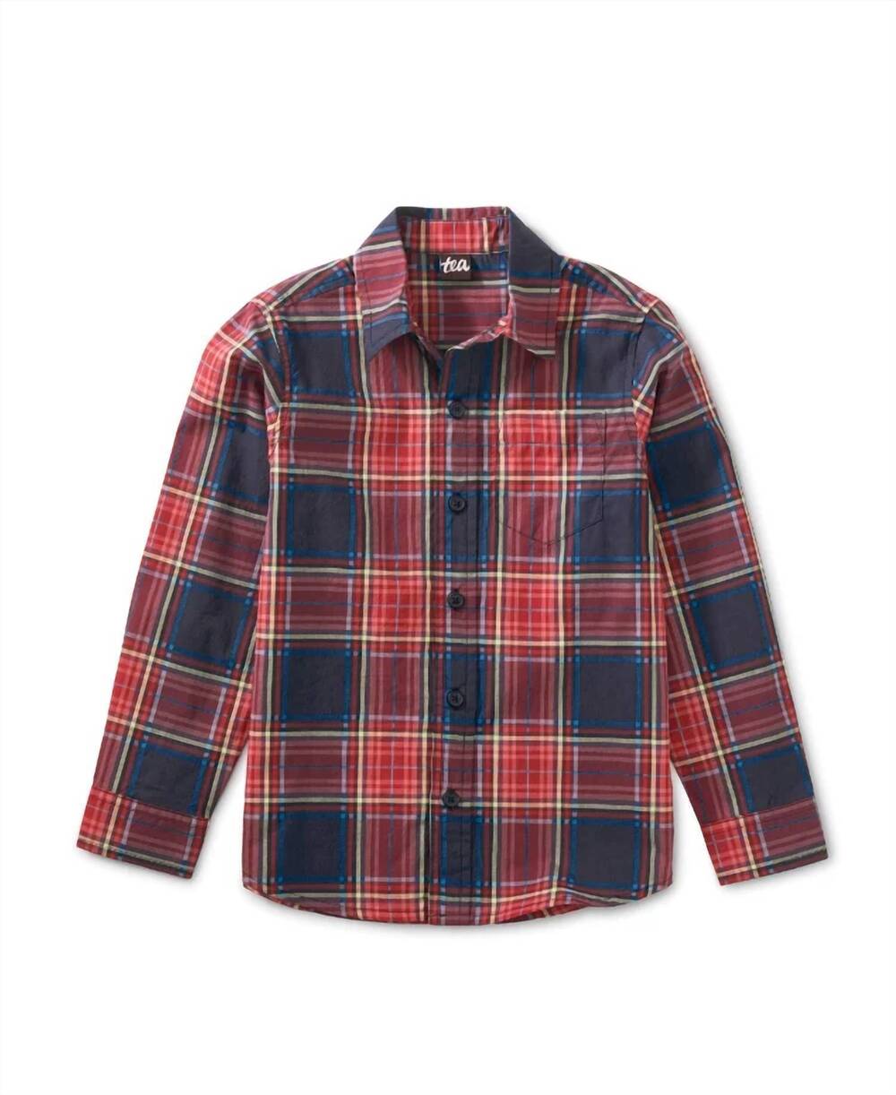 NEW TEA kids plaid button up shirt in red